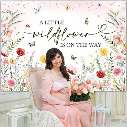 Avezano Wildflower Baby Shower Backdrop Watercolor A Little Wildflower is On The Way Baby Shower Party Decorations Wildflower Theme Girl Banner Photoshoot Props 7x5 ft, 83x59 inch