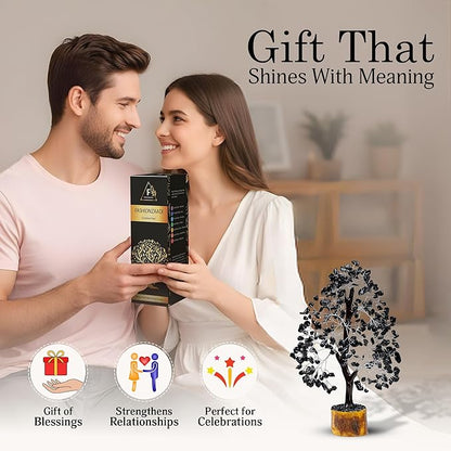 FASHIONZAADI Black Tourmaline Gemstone Tree - Crystal Tree of Life - Crystals and Stones Home Office Decor - Good Luck Gifts for Women