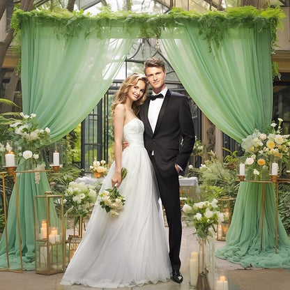 10x10 Green Tulle Backdrop Curtains for Parties, Sheer Backdrop Curtain Wedding Photo Background Drapes for Baby Shower Photography Birthday Party