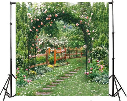 AOFOTO 8x8ft Wedding Backdrops Photography Background Romance Garden Path Beautiful Flowers Pergola Newborn Toddler Baby Child Girl Portrait Seamless Scene Photo Shoot Studio Props Video