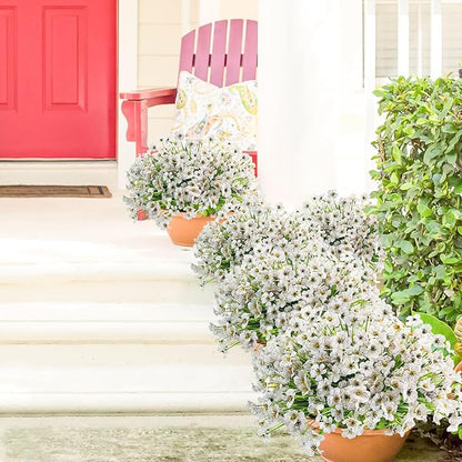 Uieke 72 Bundles Outdoor Artificial Flowers UV Resistant Outdoor Fake Flowers No Fade Faux Plastic Plants for Garden Porch Window Box Home Outside Spring Summer Décor (White)