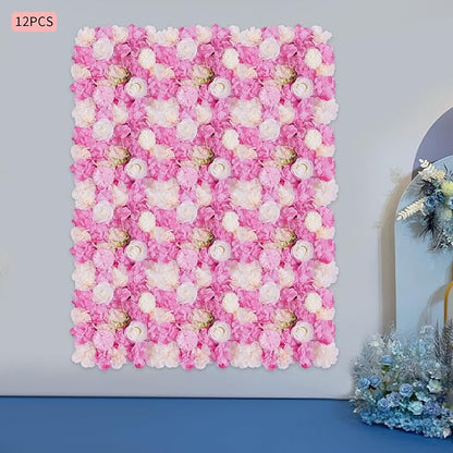 12 Pcs White Flower Wall Flowers Backdrop Artificial Flower for Backdrop Flowers Decoration 3D Floral Panels for Wall Decor Home Party Wedding Room Decoration (38x38cm/Deep Pink+White)