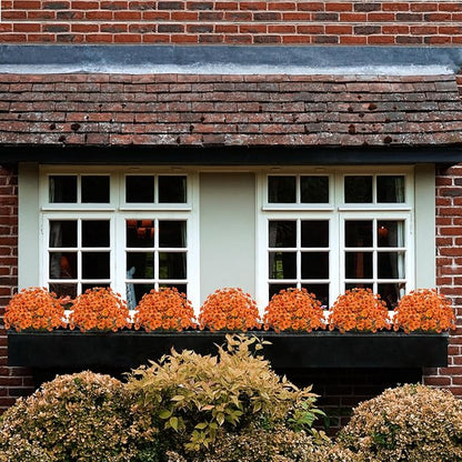 15 Bundles Artificial Flowers UV Resistant Outdoor Plants No Fade Faux Plastic Shrubs Fake Silk Flowers Window Box Garden Porch Home Decoration(Light Autumn Orange)