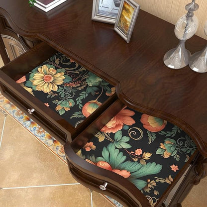 Vintage Floral Peel and Stick Wallpaper Vibrant Flower Contact Paper Boho Wallpaper for Bedroom Bathroom Shelf Liner Removable Black 17.5 x 78.5In