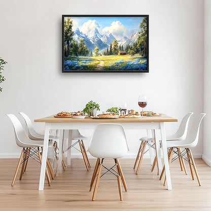 Mountain Large Wall Art Framed Wall Decor for Living Room, Countryside Wildflowers Pictures Oversized Canvas Print Painting Modern Extra Large Framed Artwork for Bedroom Office Home Decor 36"x24"