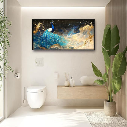 Peacock Large Wall Art Framed Gold Wall Decor for Living Room Mountain Peacock Pictures Oversized Canvas Print Painting Modern Extra Large Framed Artwork for Bedroom Office Home Decor 60"x30"