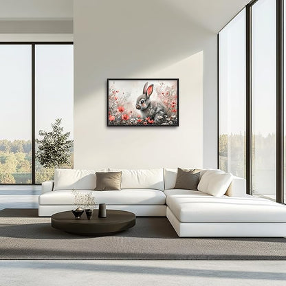 Framed Large Pictures Wall Art for Living Room, Rabbit Bunny Oversized Wall Decor Animal Floral Canvas Print Painting Modern Extra Large Framed Artwork for Bedroom Office 36"x24"