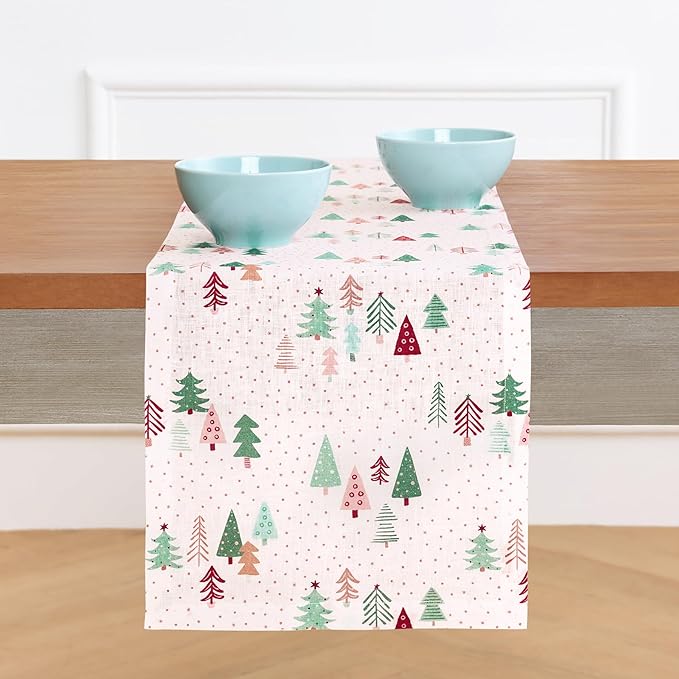 Solino Home Christmas Table Runner 90 Inches Long - 100% Pure Linen Print Table Runner 14 x 90 Inch - Handcrafted and Machine Washable - Modern Christmas, New Year