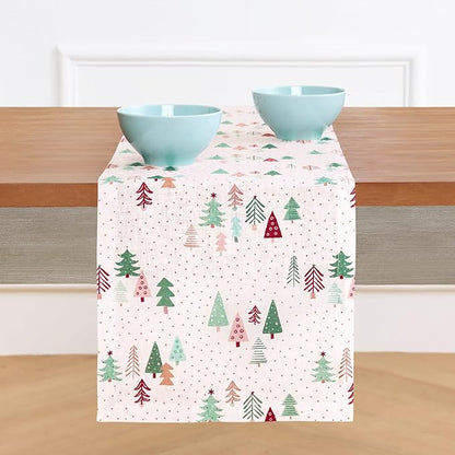 Solino Home Christmas Table Runner 90 Inches Long - 100% Pure Linen Print Table Runner 14 x 90 Inch - Handcrafted and Machine Washable - Modern Christmas, New Year