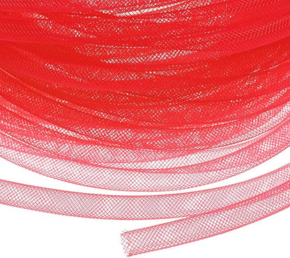 Mesh Tube Ribbon 25 Yards, 8mm Elastic Fabric Ribbons Mesh Tubing for Crafts/Gift Wrapping/Flower Bouquets/Wedding/Birthday/Holiday/Wreaths Christmas/Decoration[Persian Red]