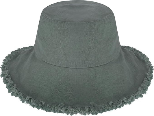 CHOK.LIDS Frayed Bucket Hats for Women Men Unisex Trendy Washed Cotton Floppy Wide Brim Boonie Outdoor Summer Beach Headwear
