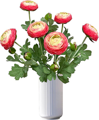 ATFL Pink Ranunculus Artificial Flowers,6 Pcs Artificial Faux Silk Ranunculus Flowers with Real Touch Stems,Fake Peony Flowers for Floral Arrangements DIY Wedding Bouquet Party Table Home Decor
