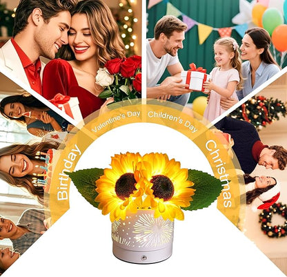 Sunflower Lamp Gifts for Womens Mom Friends Her Christmas Birthday Gifts, Perfect Valentines Mother's Day Ideal for Bedroom Home Coffee Shop Decor Gift, Rechargeable Cordless Touch Table Lamp