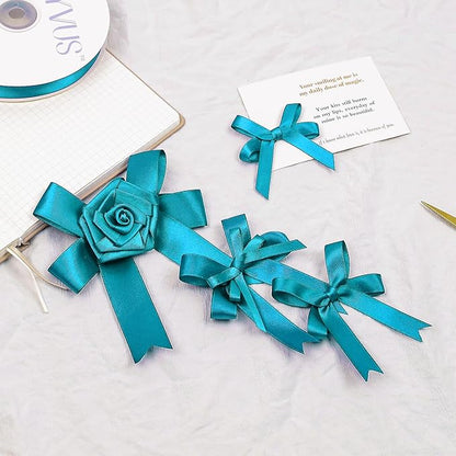 Premium Double Faced Turquoise Blue Satin Polyester Ribbon, 3/8 Inch X 50 Yards, Perfect for Gift Wrapping, Crafts, Wedding Decor, Special Occasions