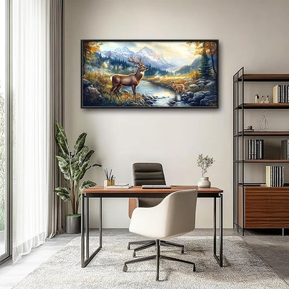 Elk Deer Large Wall Art Framed Farmhouse Wall Decor for Living Room Rustic Cabin Pictures Oversized Canvas Print Painting Modern Extra Large Framed Artwork for Bedroom Office 60"x30"