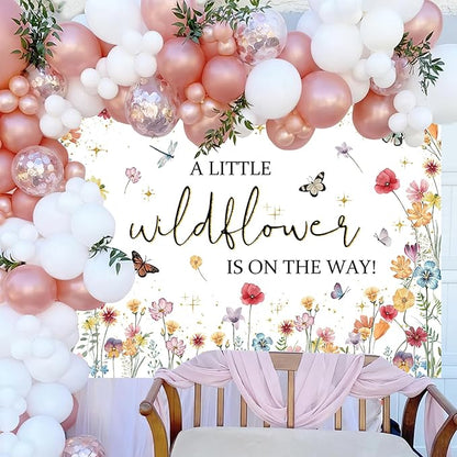 Avezano Wildflower Baby Shower Decorations A Little Wildflower is On The Way Baby Shower Backdrop Floral Theme Baby Girls' New Born Photoshoot Background Banner (7x5ft(84x60in))