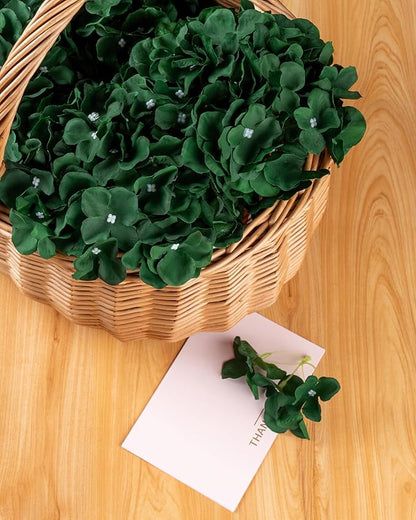 DuHouse 8.7" Silk Hydrangea Flower Heads with Stems Fake Hydrangeas Flowers for DIY Wedding Centerpiece Home Decor,Pack of 6(Dark Green)