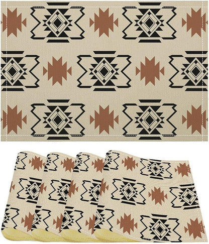 Aztec Placemats Set of 4 Boho Abstract Pattern Geometric Art Printed Dining Table Mats for Restaurant Home Kitchen Holiday Decor 12x18in