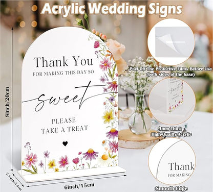 Please Take A Treat Dessert Table Sign, Wild Flower Arch Acrylic Wedding Signs for Reception, Floral Bridal Shower Engagement Party Decor for Baby In Bloom Baby Shower Decorations