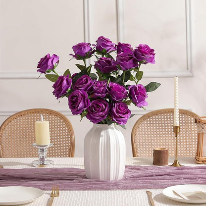 Nubry 24pcs Artificial Silk Roses Bulk,Fake Roses Flower with Stems Realistic Flowers for Wedding Centerpiece Home Party Decor(Purple)