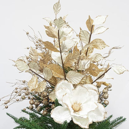 KI Store Christmas Tree Poinsettia Flower Cream White Velvet Magnolia Artificial Floral Ornaments Pack of 6 for Christmas Tree Decoration Wedding Centerpiece