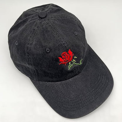 Cute Flower Hat, Elegant Floral Embroidered Adjustable Baseball Cap for Men Women, Gifts for Flower Lovers, Black