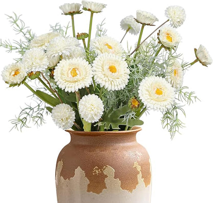 White Artificial Daisy Flowers Fake Daisies and Kiku Flower Fake Florals Arrangements Table Centerpieces (White)