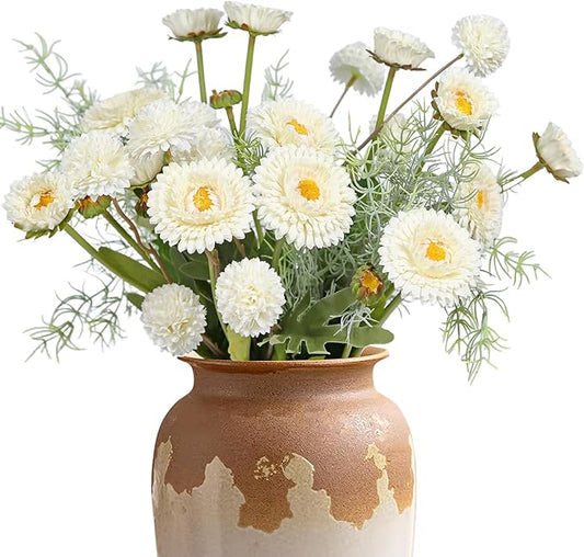 White Artificial Daisy Flowers Fake Daisies and Kiku Flower Fake Florals Arrangements Table Centerpieces (White)