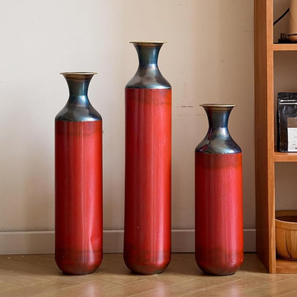 Modern Teardrop-Shaped White Metal Floor Vase Set of 3 - Luxury Home Decor with Hand-Fire Coloring
