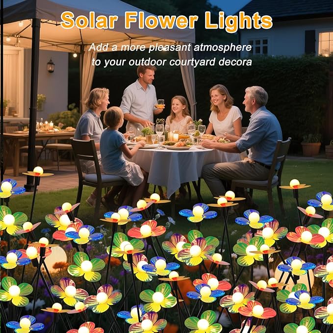Solar Flower Lights Outdoor Waterproof 2 Pack of 32 LEDs Garden Solar Firefly Lights Decorative for Garden, Yard, Backyard