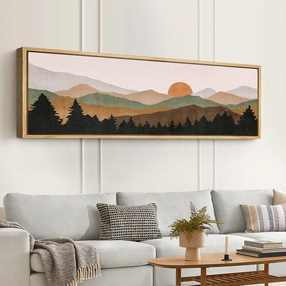 SIGNFORD Large Framed Canvas Print Wall Art Abstract Mountain Contours Sunset Landscape Illustrations Modern Art Relax/Calm Warm for Living Room, Bedroom, Office - 60"x20"
