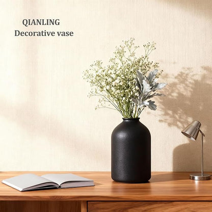 Large Black Ceramic Vase - Modern Matte Flower Vase for Table, Shelf, Mantel, Bathroom, Coffee Table, Desktop - Decorative Vases Home Decor Accent, Vases for Centerpieces, Wabi Sabi Decor