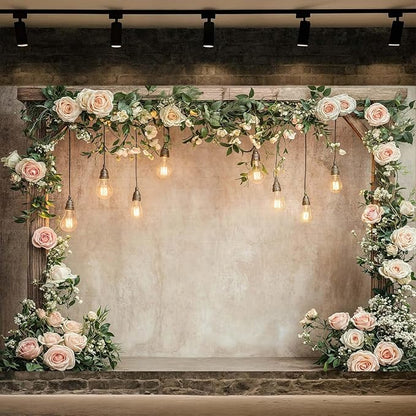15x10ft Country Wedding Photography Backdrop Floral Rustic Roses Farmhouse Wooden Door Backdrop Pink Flower Birthday Baby Shower Wedding Bridal Party Banner Photo Booth Props Anniversary Background