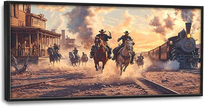 Western Coyboys Large Wall Art Framed Wall Decor for Living Room Western Vintage Pictures Oversized Canvas Print Painting Modern Extra Large Framed Artwork for Bedroom Office 60"x30"