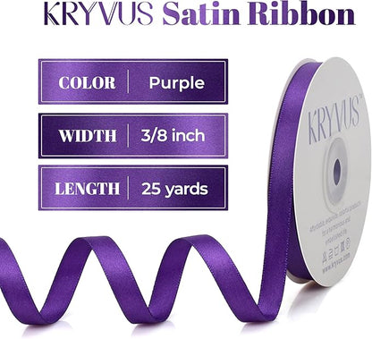 Purple Satin Ribbon, 3/8 Inch X 25 Yards, Premium Satin Ribbon for Gift Wrapping, Crafts, Hair Bow Making, Sewing, Flower Bouquet, Wedding Party Decor