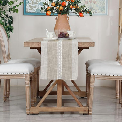 Farmhouse Braided Striped Table Runner Rustic Embroidery Coffee Table Runners for Decorations Weddings Holiday Brown 13x90inch