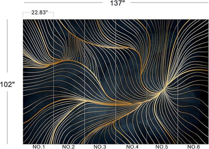 Eierme-Golden Abstract line Pattern Waves Mural Wallpaper Peel and Stick 137" x 102"