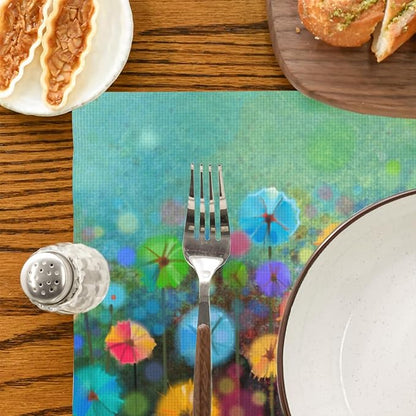 Placemats Set of 4 Watercolor Floral Place Mats Washable Table Dinner Mats Linen Table Mats for Kitchen Dining Party Home Kitchen Decor 12x18 Inch