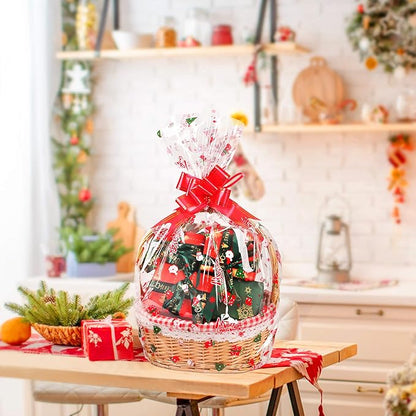 JOYIT 100' Long X 17.5” Wide Christmas Cellophane Wrap Roll - 3 Mil Thicker Cellophane Roll, Crystal Clear Merry Christmas Cellophane for Gift Baskets, Flower Arts Crafts Food Treats Wrapping