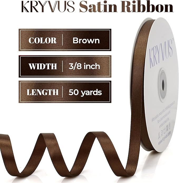 Brown Satin Ribbon, Double Faced 3/8 Inch X 50 Yards Brown Ribbon, Premium Satin Ribbon for Gift Wrapping, Crafts, Hair Bow Making, Sewing, Flower Bouquet, Wedding Party Decor