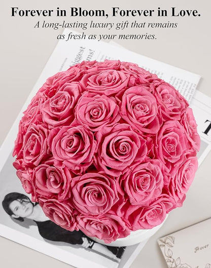 27 Forever Roses Dome in White Box, Eternal Real Roses Gifts for Women, Preserved Flowers for Delivery Prime, Anniversary, Valentine's Day, Christmas, Birthday for Her (Pink)