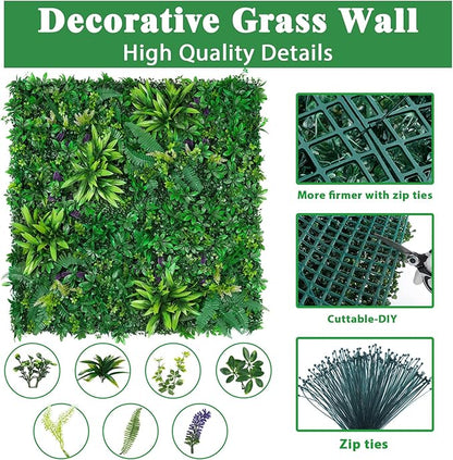 8pcs 20''x20'' Grass Wall Panels, Artificial Hedge Panels Greenery Wall, UV Protected Faux Grass Backdrop Privacy Fence Screen, Greenery Wall for Outdoor Indoor Garden Birthday Wedding Decor