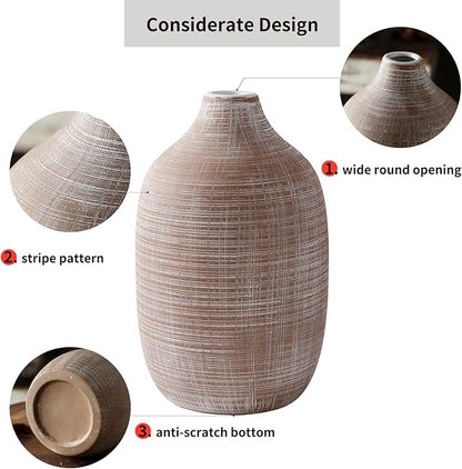 2024 Updated ALMA 9-in Tall Flower Vase Terracotta, Rustic Ceramic Vase for Pampas Grass|Farmhouse Decorative Vase in Boho Home Decor, Room, Shelf, Mantle Decor