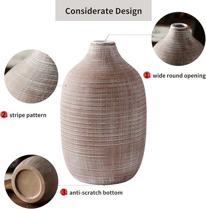 ALMA 9 in Narrow Mouth Terracotta Vase for Pampas Grass|Rustic Vases for Modern Farmhouse |Ceramic Boho Vase for Coffee Table Decor, Entryway Table, Bookshelf, Mantel Decor
