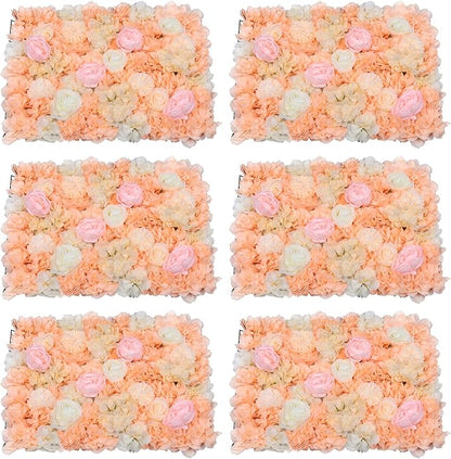 Gdrasuya10 6pcs Realistic Flower Wall Background Artificial Flowers Wall Backdrop Panel 3D Silk Rose Fake Flower Wall Panel Banquet Wedding Party Decor, Photography Background 60 x 40 cm