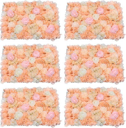 Gdrasuya10 6pcs Realistic Flower Wall Background Artificial Flowers Wall Backdrop Panel 3D Silk Rose Fake Flower Wall Panel Banquet Wedding Party Decor, Photography Background 60 x 40 cm