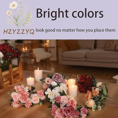 2 Pack Artificial Peony Flowers, Silk Peonies Flowers Fake Peonies Artificial Flowers Peonies Hydrangea Bouquet for Centerpiece Table Wedding Party Home Decor (2, Rose + Pink)