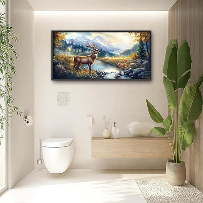 Elk Deer Large Wall Art Framed Farmhouse Wall Decor for Living Room Rustic Cabin Pictures Oversized Canvas Print Painting Modern Extra Large Framed Artwork for Bedroom Office 60"x30"