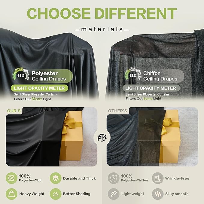PartyVillage 40ft×15ft Black Backdrop Curtain for Halloween Parties, 8 Panels Wrinkle Free 15 FT Long Polyester Photo Backdrop Drapes Back Drop Cloth for Birthday Photography Background