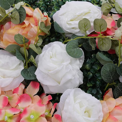 Artificial Flower Wall Panels, Silk Wedding Flower Wall Backdrop Panel, 3D Floral Panel Artificial Floral Wall Mat Flower Screen for Photo Party Wedding Wall Background Decor (12PCS White, Pink)